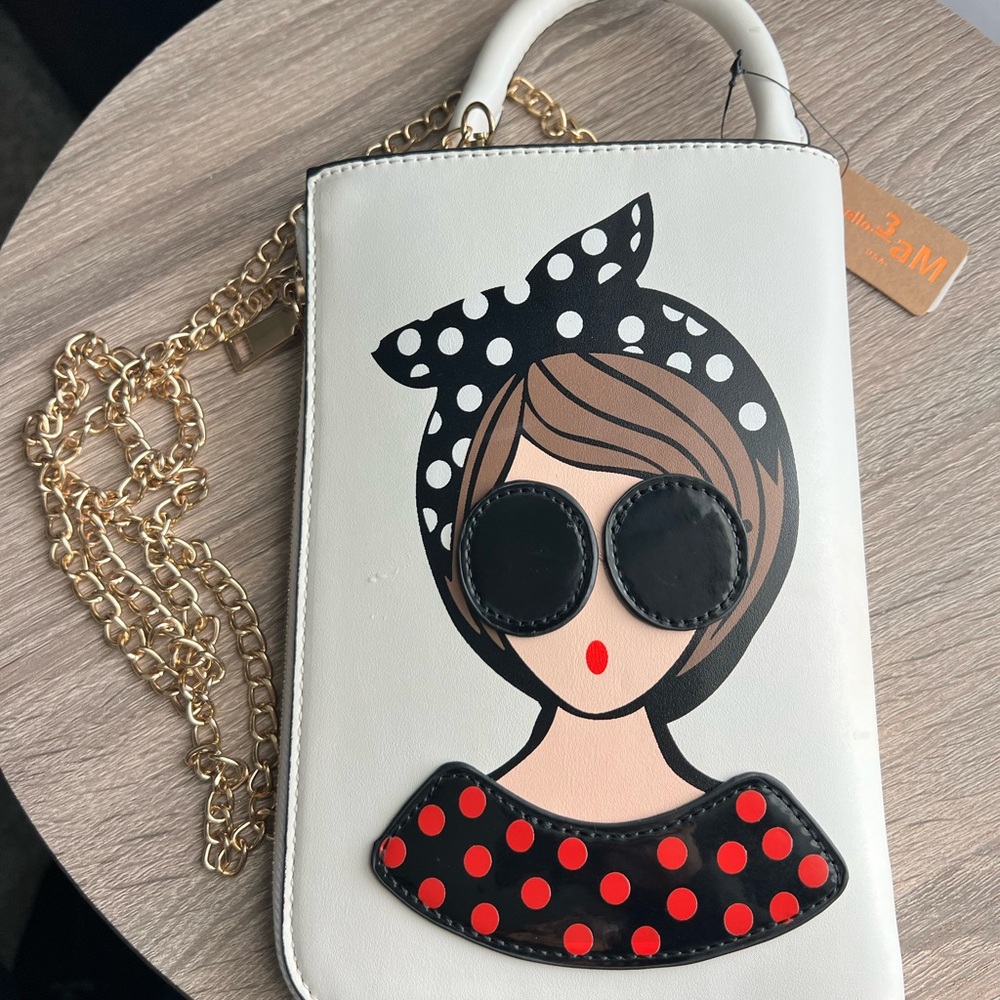 Chic White and Black Graphic Women Bag
